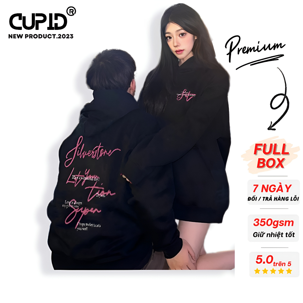 Áo Hoodie Cặp Đôi Signature CupidStore Nỉ Bông Cao Cấp 320gsm, Hoodie Couples