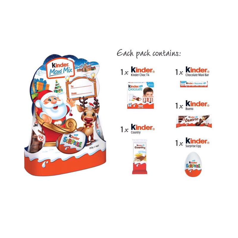 Chocolate Kinder maxi mix mẫu noel 175gr