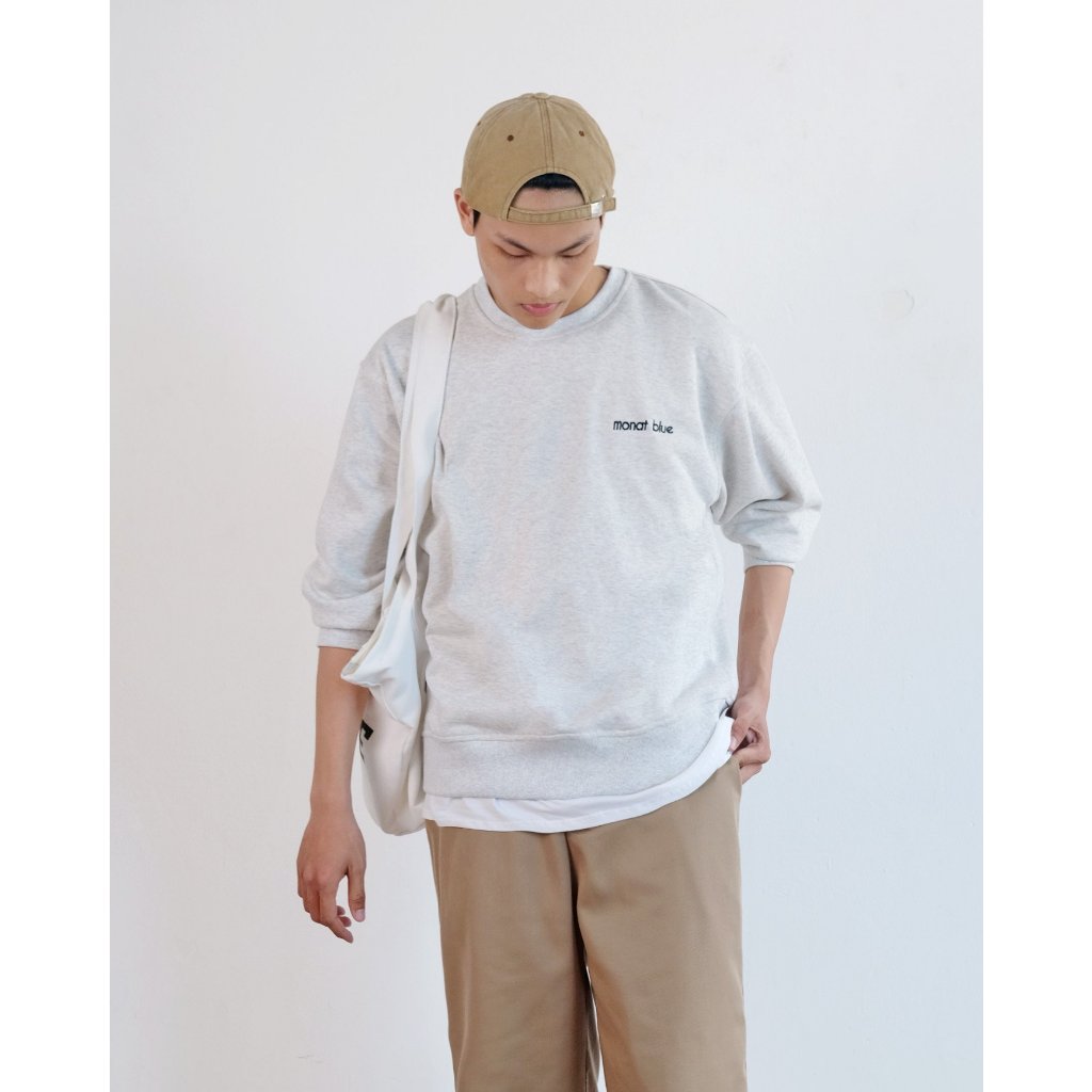 MONAT BLUE Basic Grey - Áo Sweater nỉ chân cua unisex