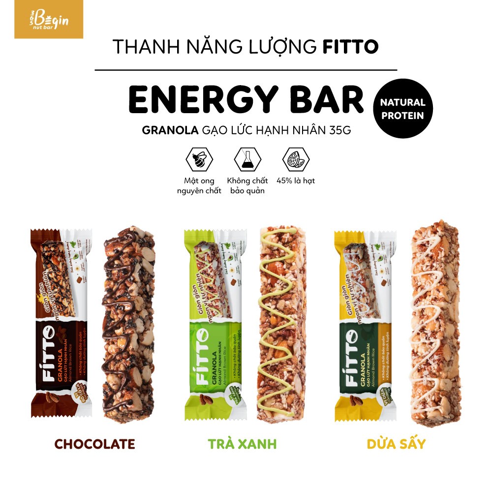 Thanh Năng Lượng Dinh Dưỡng Fitto Nut Bar 35g Thanh Hạt Healthy, Nạp Năng Lượng Chạy Bộ, Trail, Thể Thao, Marathon