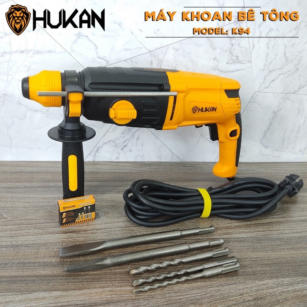 Máy khoan đục bê tông Hukan K94 3 chức năng 1050W, có điều tốc TẶNG KÈM bộ 5 mũi BH 12T