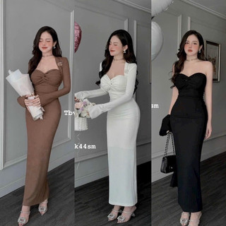 ĐẦM BODY CÚP XOẮN NGỰC DÁNG DÀI KÈM ÁO KHOÁC LỬNG