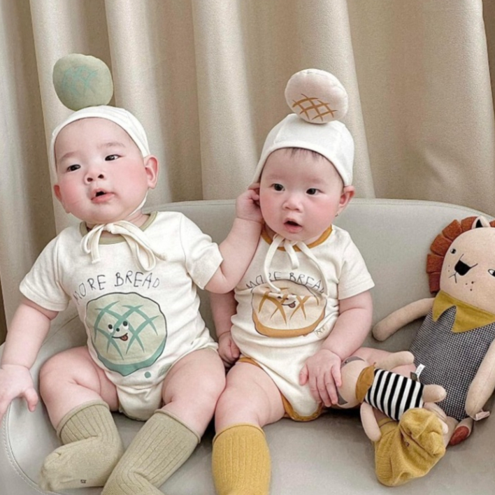 Set bộ bodysuit cover Ikii bánh mỳ kèm mũ cho em bé Hàn Quốc hãng tomogift 5-14kg dễ thương cute