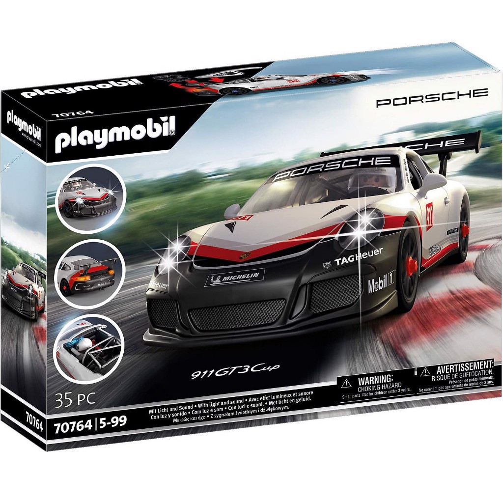 Đồ chơi mô hình Playmobil Xe thể thao Porsche 911 GT3 Cup 1:17 kèm nhân vật và hệ thống đèn Led 35 pcs