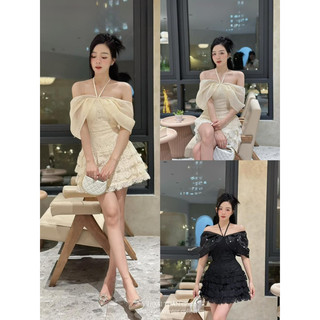 Váy ren tơ vai khâu hoa cườm xinh cực là xinh