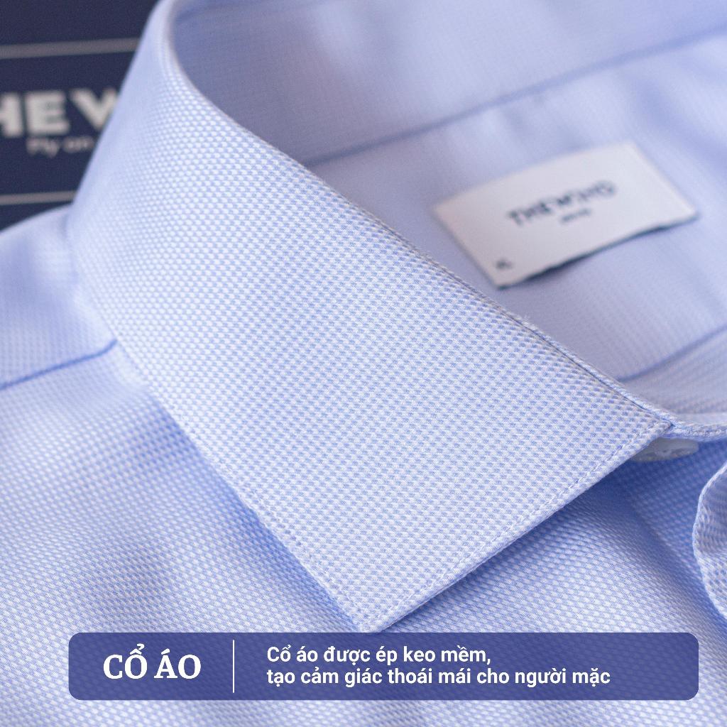 Áo sơ mi nam tay dài THE WIND bamboo nano xanh nhạt chấm trắng AS23036D