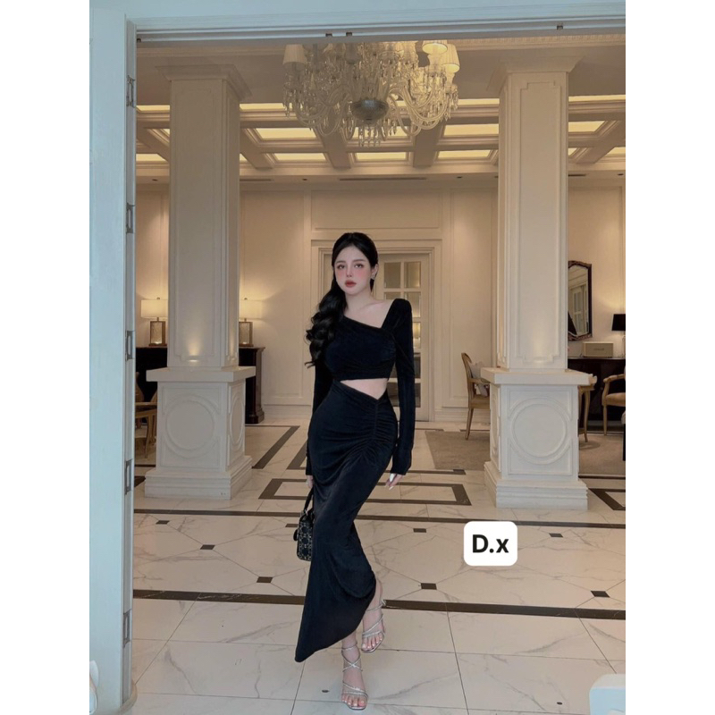 Đầm body dài, nhúng khoét eo hàng 2 lớp dày đẹp sang trọng sexy