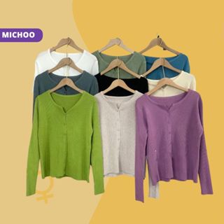 Áo Cardigan MICHOO mỏng có khuy khoác dài tay đơn giản -  khoác cardigan len Đen, Trắng, Be Đậm, Xám, Xanh, đen, trắng