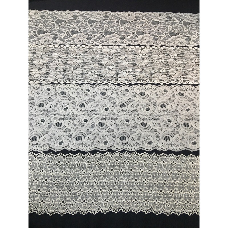 1m Ren thun,ren viền,thun ren bản 16cm mềm mại co giãn màu đen