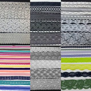 1m Ren thun,ren viền,thun ren bản 16cm mềm mại co giãn màu đen