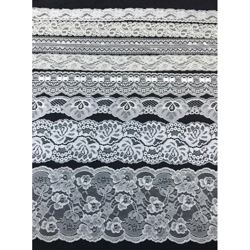 1m Ren thun,ren viền,thun ren bản 16cm mềm mại co giãn màu đen