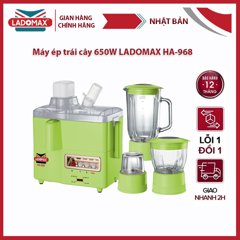 Máy Ép Trái Cây Ladomax HA-968 công suất 650W, 3 cối xay thủy tinh, An toàn [Bảo Hành 12 Tháng]