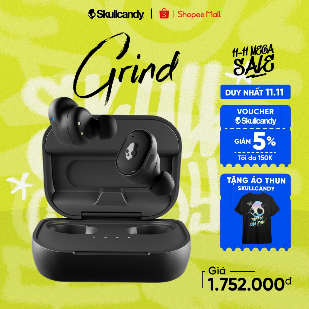 [NEW 2022]Tai Nghe Không Dây Skullcandy Grind True Wireless , Điều Khiển bằng giọng nói Skull iQ - Bảo hành chính hãng