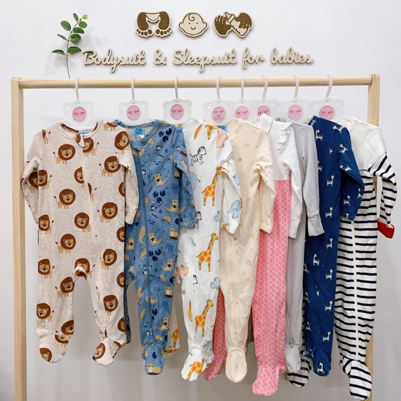 Sleepsuit CÚC BẤM và KHÓA KÉO bộ body dài tay liền tất hàng xuất dư cho bé yêu
