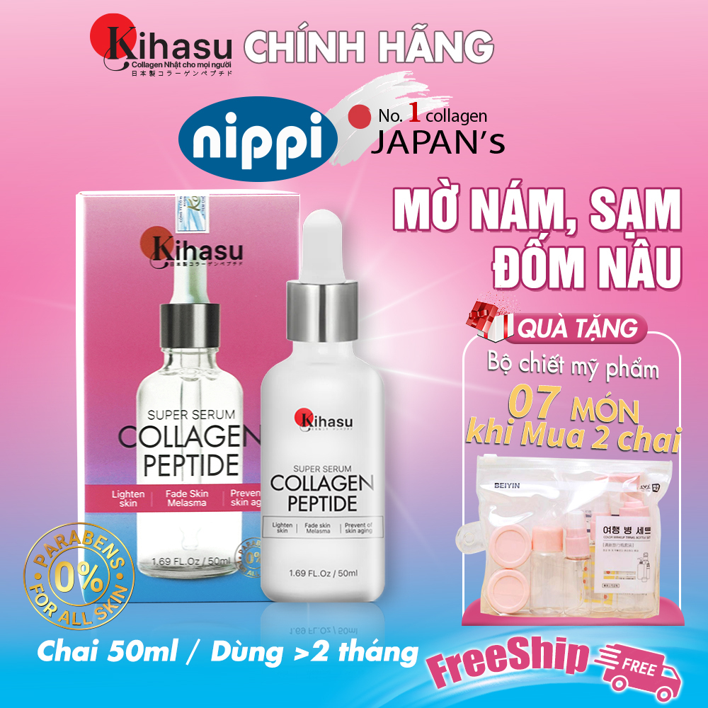 Serum làm mờ nám da, vết sạm, đốm nâu, da trắng sáng với Vitamin C, serum collagen peptide Kihasu Japan cho nam nữ