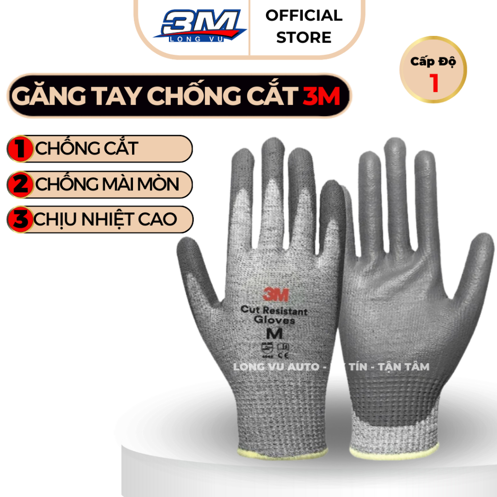 Găng Tay Chống Cắt Cấp Độ 1 3M GTCC Size L - 3M Long Vu