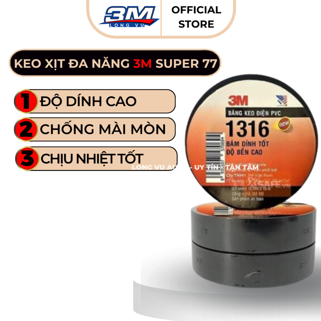 Băng Keo Điện PVC Cực Bền Siêu Dính 18mm X 16m 3M 1316 - 3M Long Vu