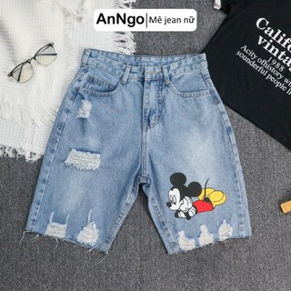 [FREESHIP_50K] Quần jean ngố nữ kiểu rách in hình chuột cá tính AnNgo - AT14