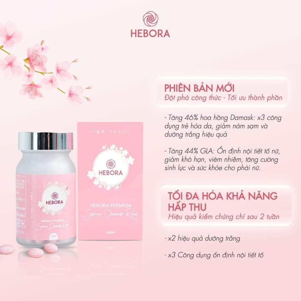 Viên Uống Tạo Mùi Thơm Cơ Thể Hebora Premium Sakura Damask Rose 60 Viên Nhật Bản.