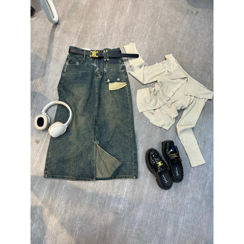 Áo Len Trễ Vai Rút Sườn Cài Khuy