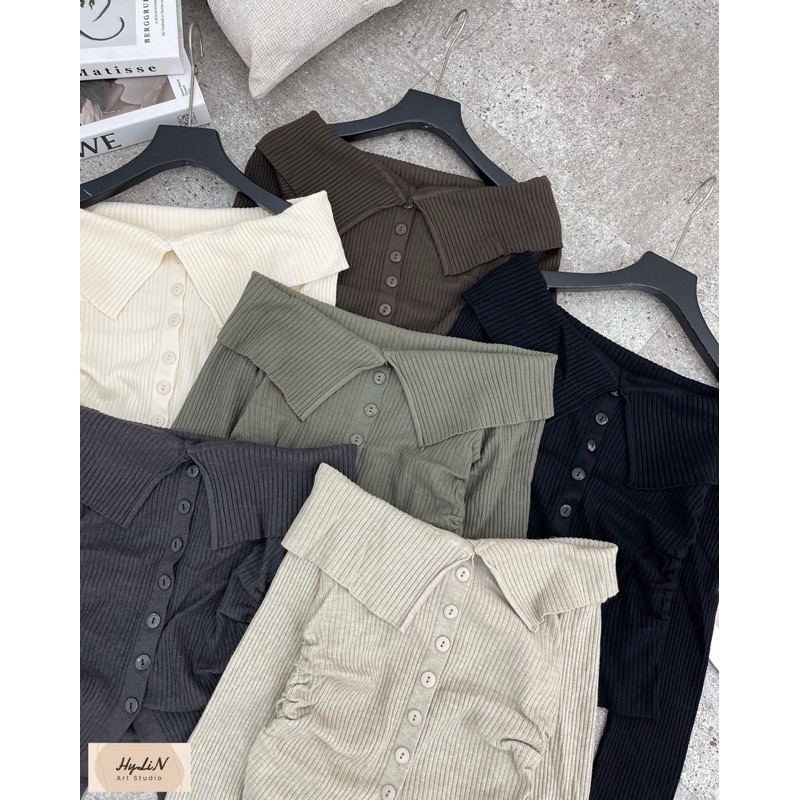 Áo Len Trễ Vai Rút Sườn Cài Khuy