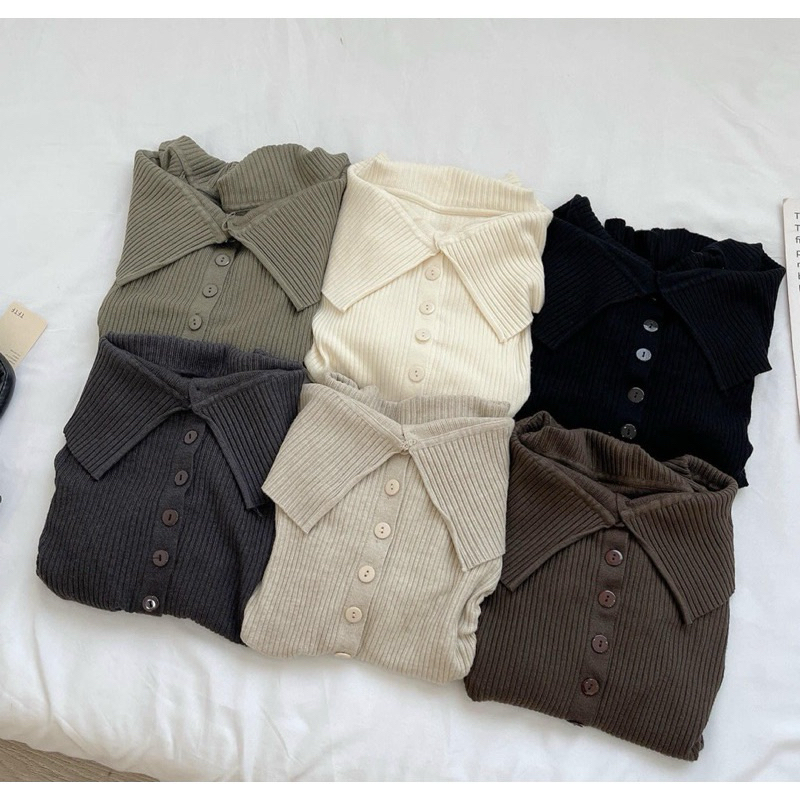 Áo Len Trễ Vai Rút Sườn Cài Khuy