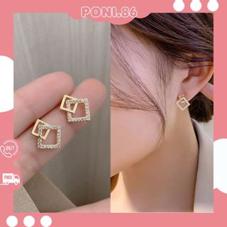 Hoa tai hình thoi đính đá phong cách Hàn Quốc