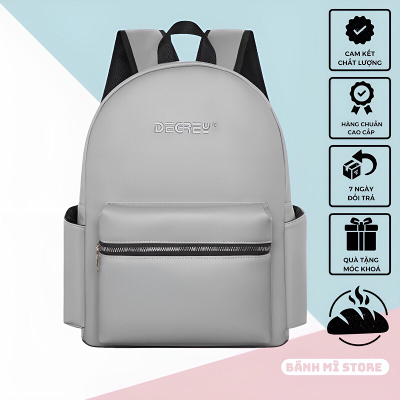 Balo DG LEATHER GREY Backpack Chất Da Simili Cao Cấp Trượt Nước Bánh Mì Store - Cặp Da Đi Học Màu Xám Thời Trang