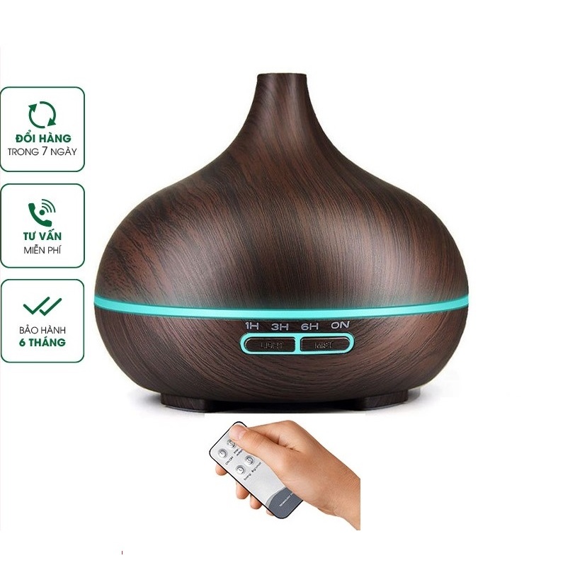 Máy xông tinh dầu,khuếch tán tinh dầu Cổ Cao vân gỗ, dung tích 550ML, có điều khiển, đèn led 7 màu, bảo hành 6 tháng