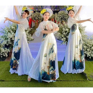 Áo dài sen trắng đẹp trang phục múa biểu diễn