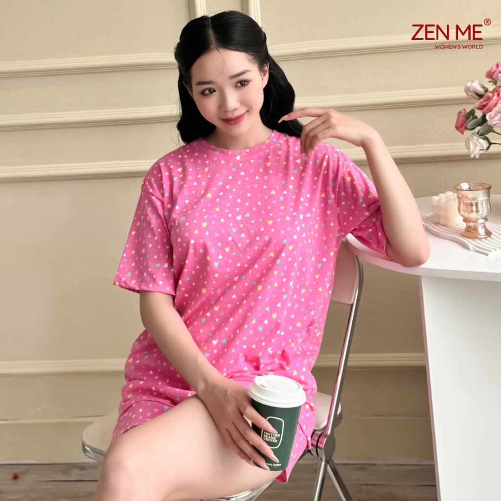 Đồ Bộ Nữ Mặc Ở Nhà Zen Me Chất Liệu Cotton - Bộ Cộc Tay Quần Đùi Cổ Tròn In Hình Dễ Thương BCD0823