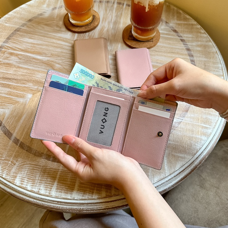 Ví Vuông Shop®️ da thật màu pastel nhẹ nhàng gập 3 gọn gàng