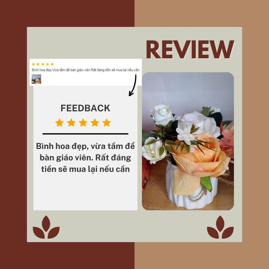 Bình hoa giả cắm sẵn cao cấp để bàn trang trí phòng ngủ mini phòng khách - Nguyên set gồm bình và hoa mã Decor