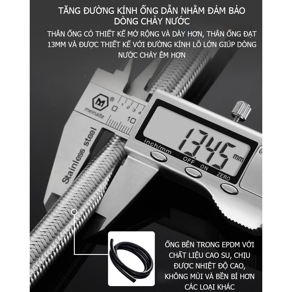 Dây dẫn nước chịu nhiệt Latusen cho bình nóng lạnh với Ống bện THÉP 304, Đai ốc 304 với đủ kích cỡ 40cm, 80cm, 120cm