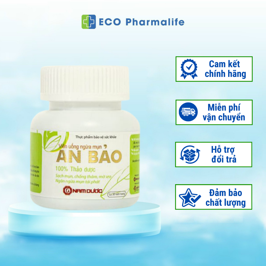 Viên uống ngừa mụn An Bảo - Nam Dược - Lọ 30 viên, giải độc, mát gan, sạch mụn
