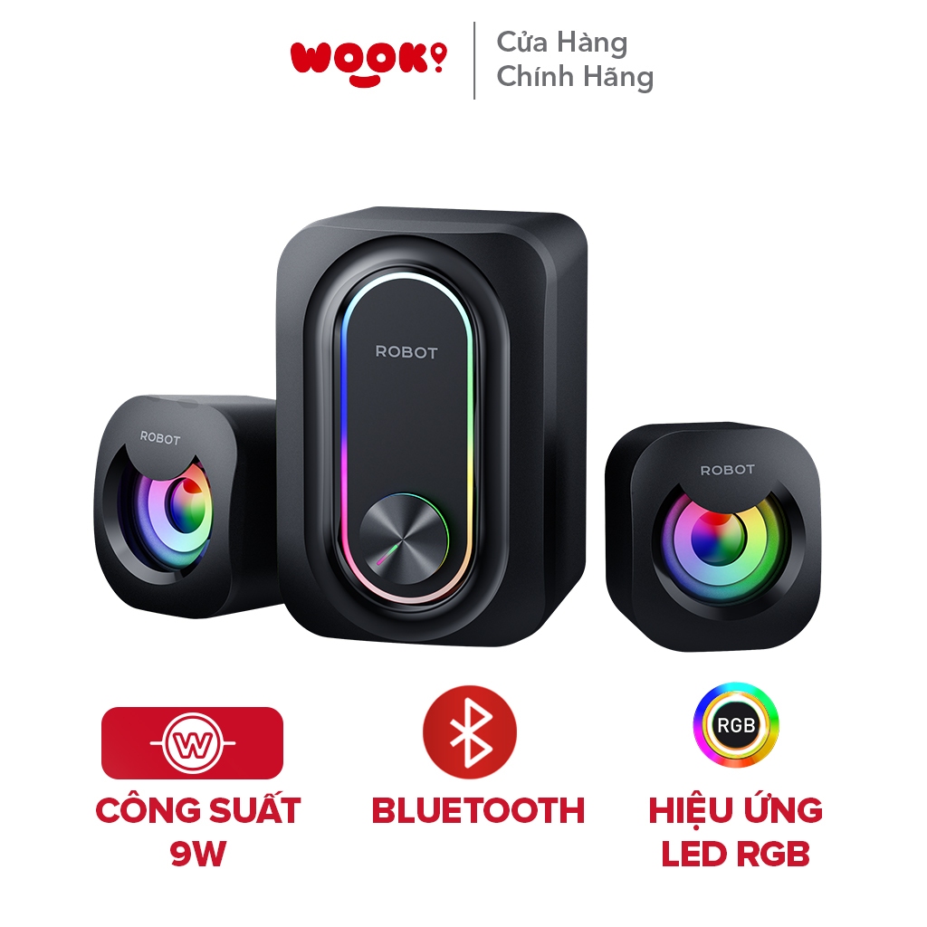 Loa Vi Tính Gaming Để Bàn ROBOT Đèn LED RGB Âm thanh Stereo Công suất 9W RS190 BH 12 tháng HÀNG CHÍNH HÃNG