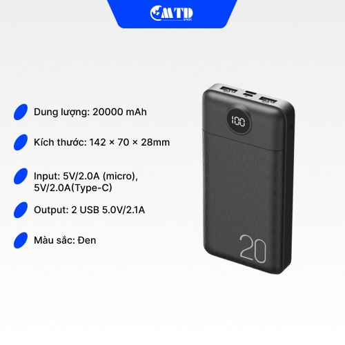 Sạc dự phòng BASEIN 20000mAh 126P màn hình led dành cho điện thoại
