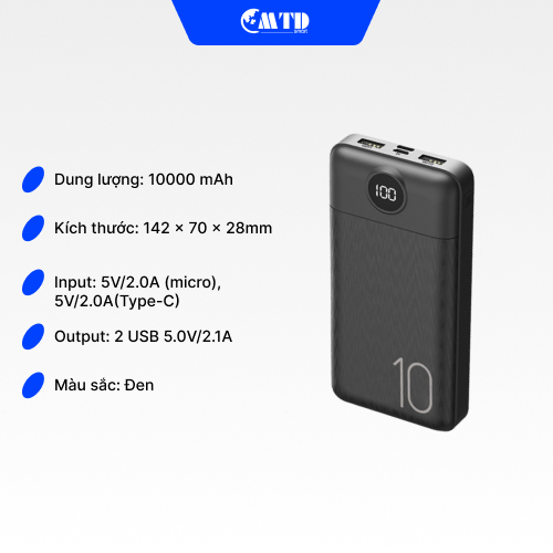 Sạc dự phòng BASEIN 10000mAh 126P màn hình led dành cho điện thoại có nhiều màu