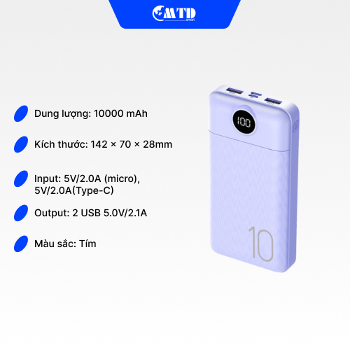 Sạc dự phòng BASEIN 10000mAh 126P màn hình led dành cho điện thoại có nhiều màu