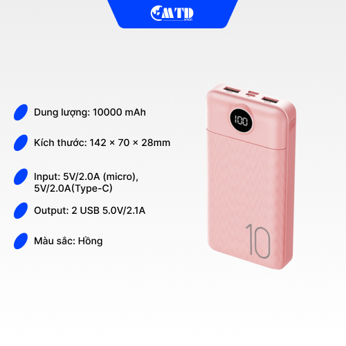 Sạc dự phòng BASEIN 10000mAh 126P màn hình led dành cho điện thoại có nhiều màu