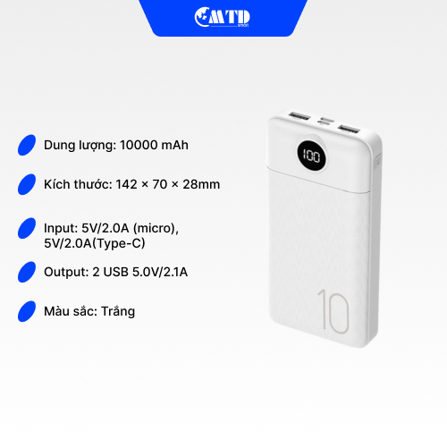 Sạc dự phòng BASEIN 10000mAh 126P màn hình led dành cho điện thoại có nhiều màu