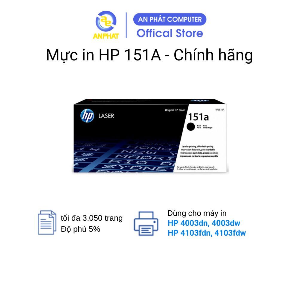 Mực in HP 151A Blk LaserJet Toner Cartridge (W1510A) - Dùng cho dòng 4003d/ dw/ dfn/dfw