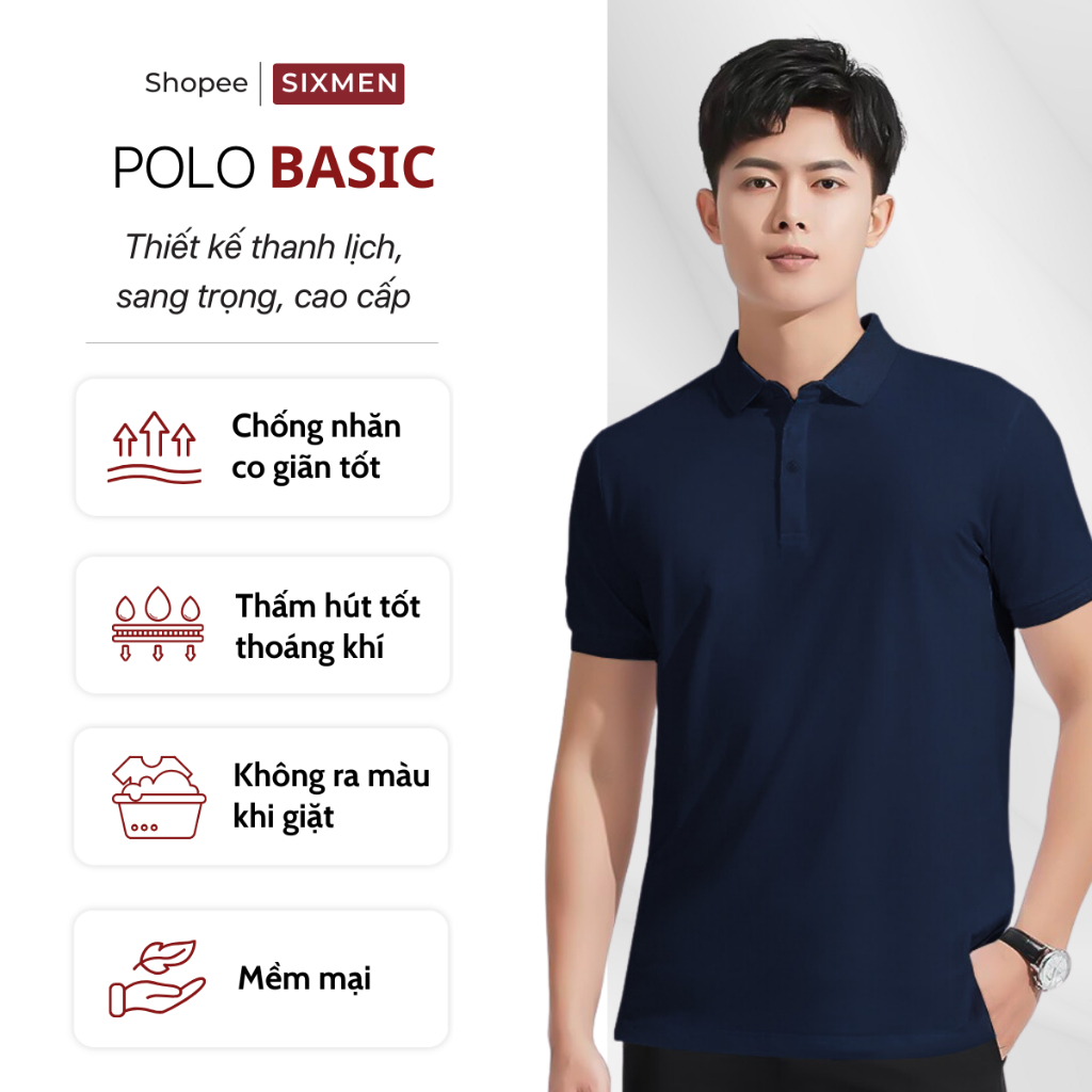 Áo Polo nam trơn Basic cổ bẻ  SIXMEN BASIC vải cá sấu cotton CVC trẻ trung, thanh lịch, sang trọng