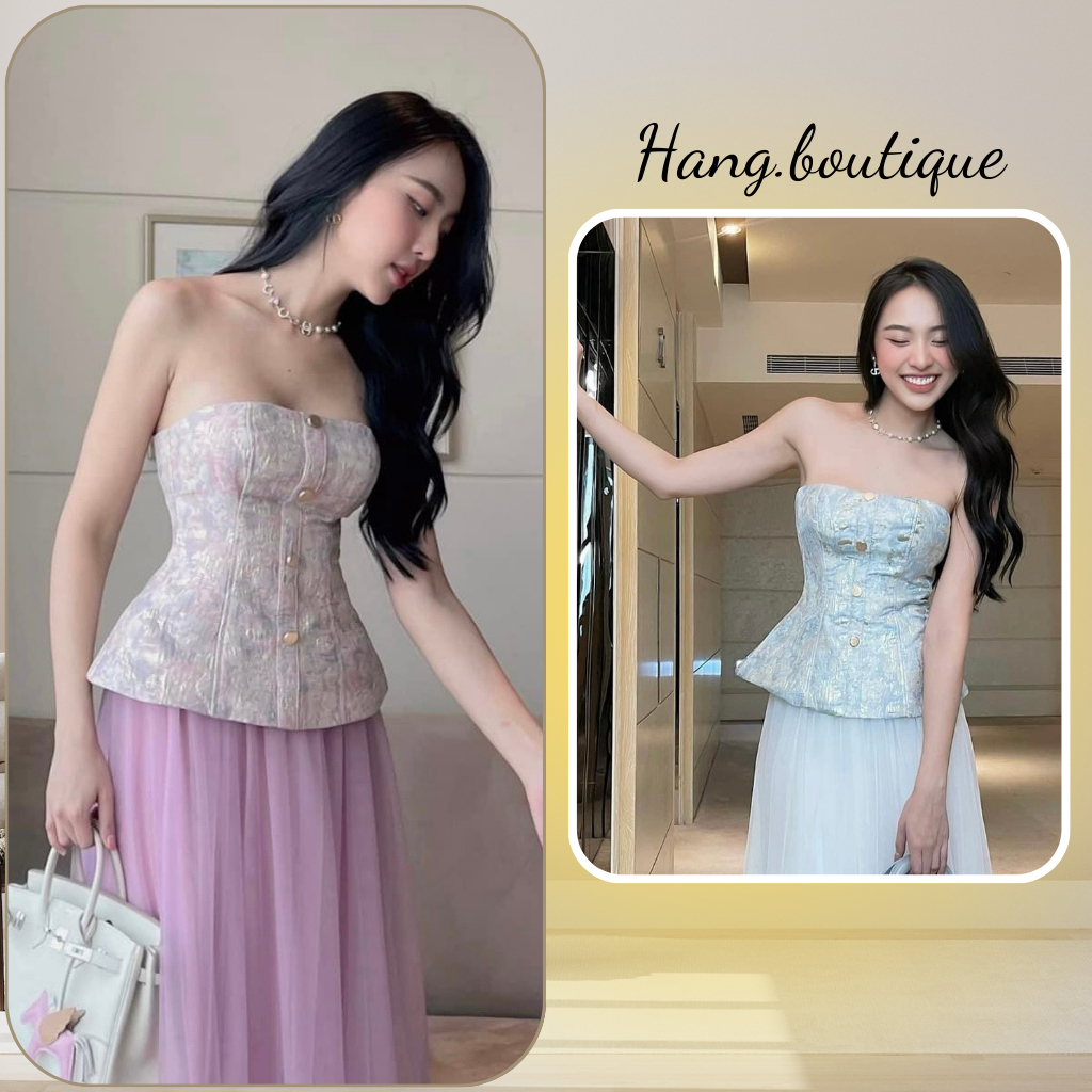 Áo Cúp Ngực Sang Chảnh Chất Gấm Vân Cao Cấp Có Mút Ngực Chit Eo Tôn Dáng Đi Tiệc Đi Du Lịch HANGBOUTIQUE