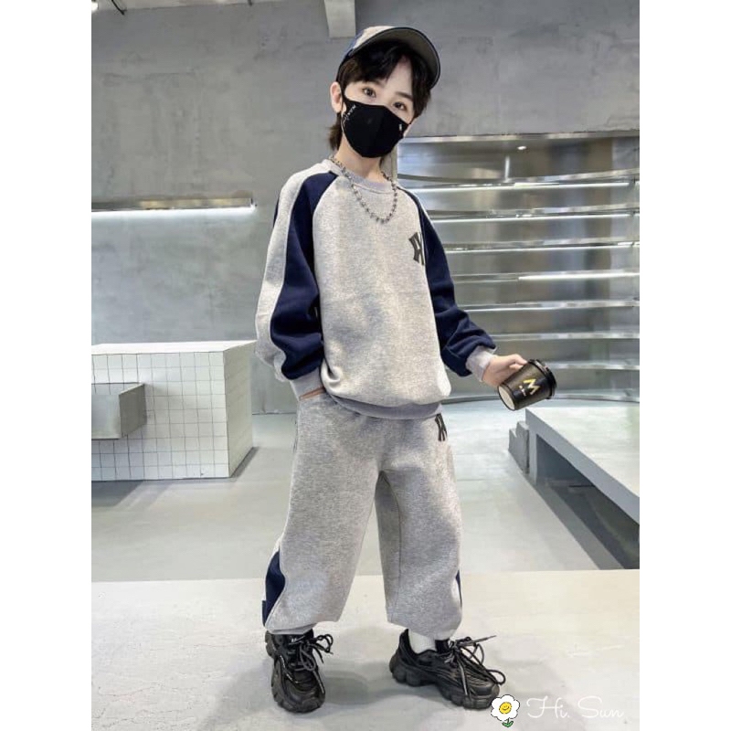 Bộ nỉ phối màu thêu logo Yan.kee cho bé trai dòng đại siêu đẹp size tử 15-48 cân