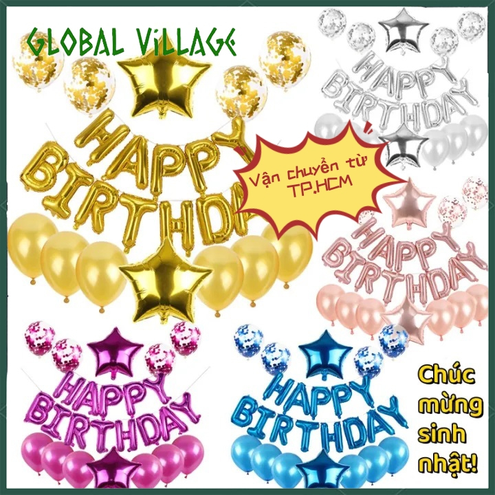 Trang Trí Sinh Nhật Bộ Bóng Chữ Happy Birthday Kèm Bóng trang trí tiệc tùng sinh nhật nhiều màu sắc