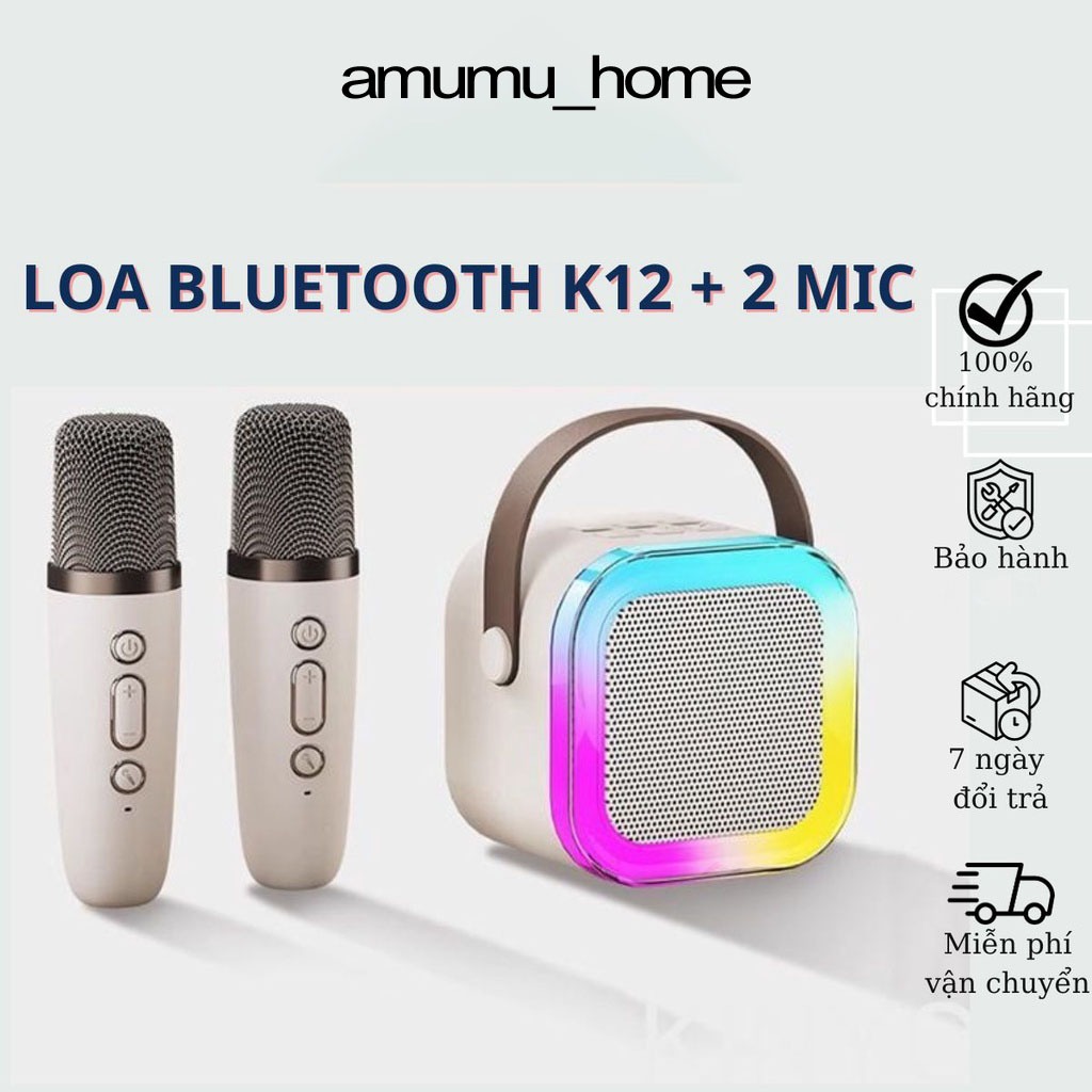 Loa Bluetooth Karaoke Mini K12 kèm mic 2 không dây công suất 10W