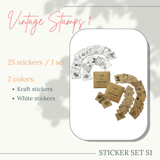 Vintage Stamp Stickers - Set S1: 25 tem dán vintage (trang trí sổ tay, planner, bullet journal)