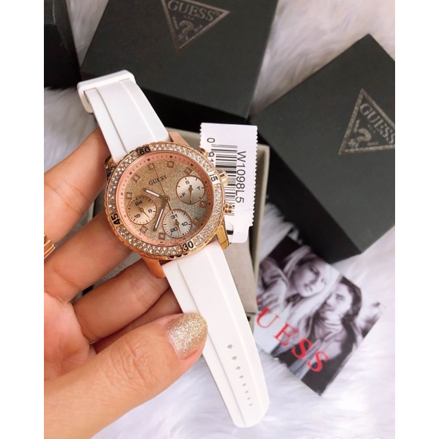 Đồng Hồ Nữ Guess Confetti Nạm Đá W1089L1 W1089L5 Dây Silicone - Size 38mm
