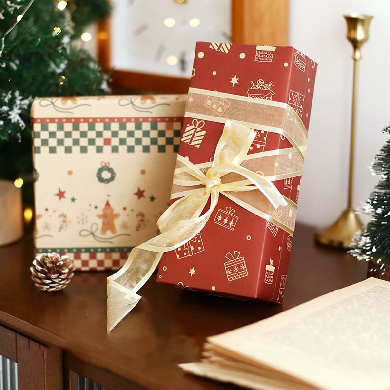 Giấy Kraft Gói Quà Giáng Loại 1 - Họa Tiết Vintage - Giấy Gói Noel Cổ Điển - Kích Thước 70*50 Cm